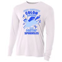 Funny Unicorn Fighting Colon Cancer And Farting Sparkles Cooling Performance Long Sleeve Crew