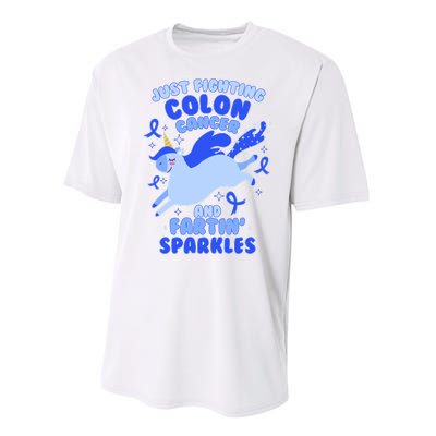 Funny Unicorn Fighting Colon Cancer And Farting Sparkles Performance Sprint T-Shirt