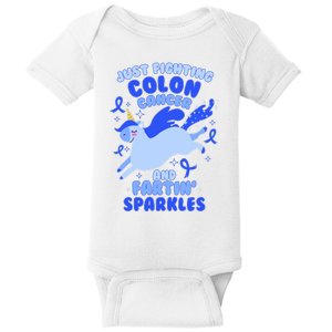 Funny Unicorn Fighting Colon Cancer And Farting Sparkles Baby Bodysuit