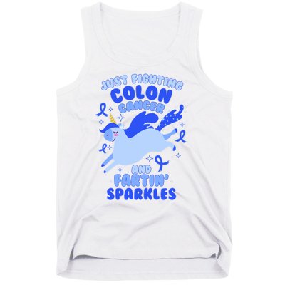 Funny Unicorn Fighting Colon Cancer And Farting Sparkles Tank Top