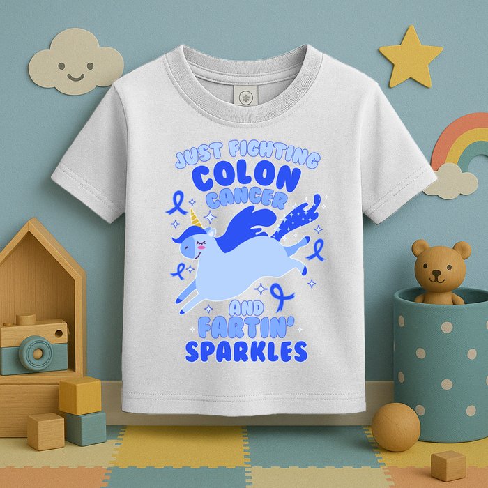 Funny Unicorn Fighting Colon Cancer And Farting Sparkles Toddler T-Shirt