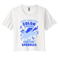 Funny Unicorn Fighting Colon Cancer And Farting Sparkles Crop Top
