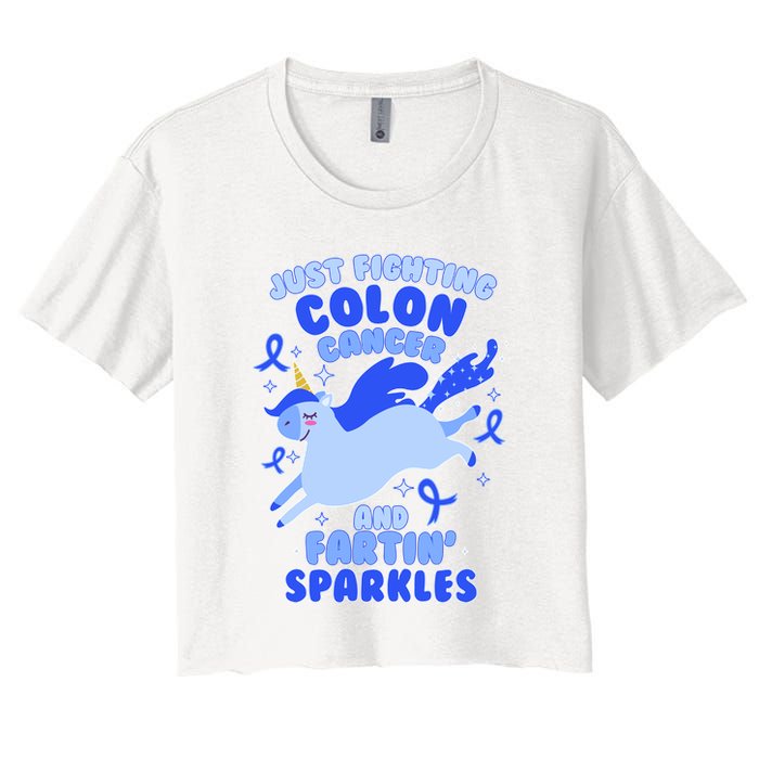 Funny Unicorn Fighting Colon Cancer And Farting Sparkles Crop Top