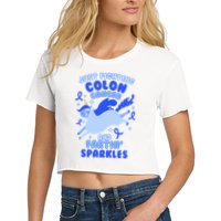 Funny Unicorn Fighting Colon Cancer And Farting Sparkles Crop Top