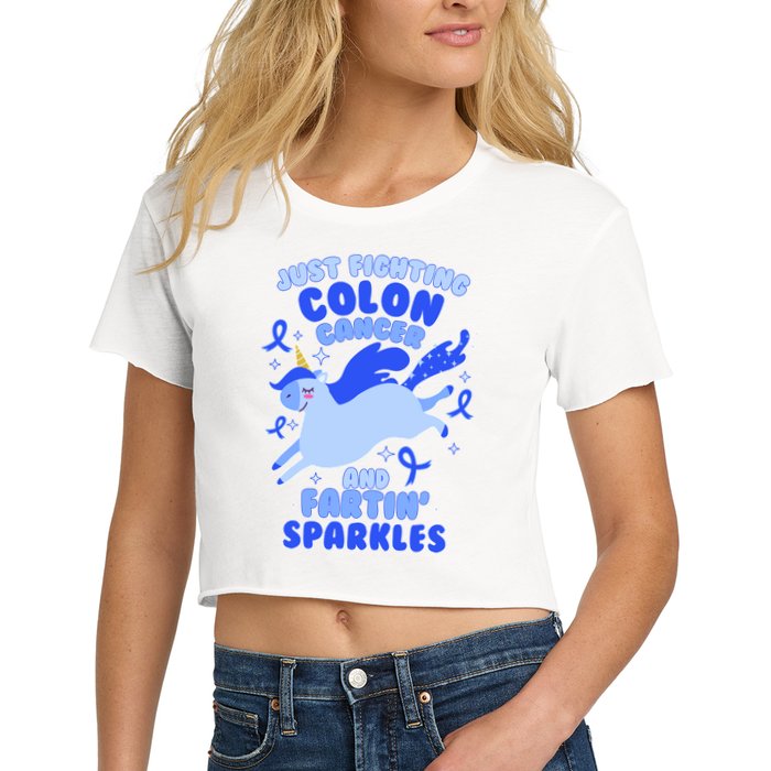 Funny Unicorn Fighting Colon Cancer And Farting Sparkles Crop Top