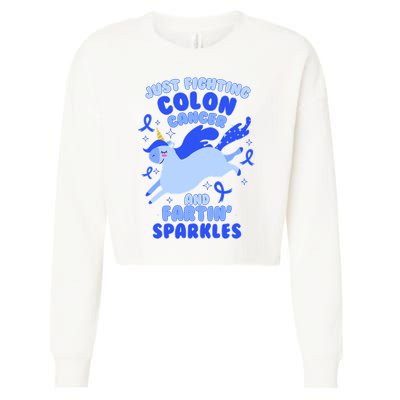 Funny Unicorn Fighting Colon Cancer And Farting Sparkles Cropped Pullover Crew