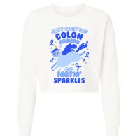 Funny Unicorn Fighting Colon Cancer And Farting Sparkles Cropped Pullover Crew