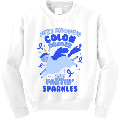 Funny Unicorn Fighting Colon Cancer And Farting Sparkles Kids Sweatshirt
