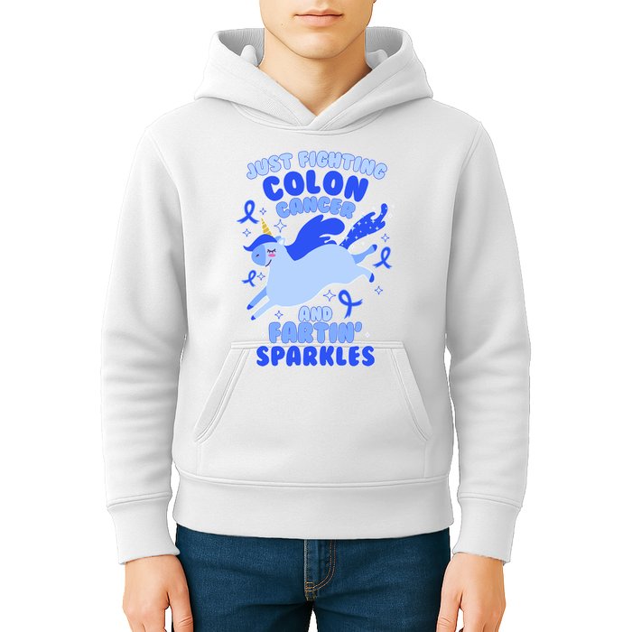 Funny Unicorn Fighting Colon Cancer And Farting Sparkles Kids Hoodie