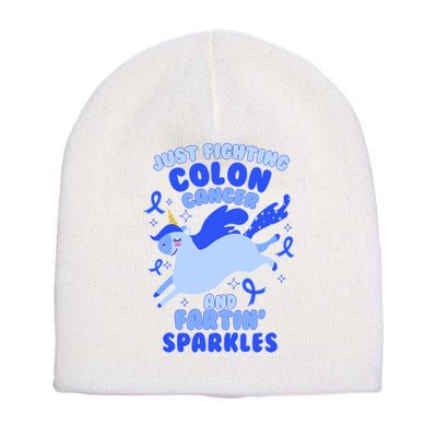 Funny Unicorn Fighting Colon Cancer And Farting Sparkles Short Acrylic Beanie