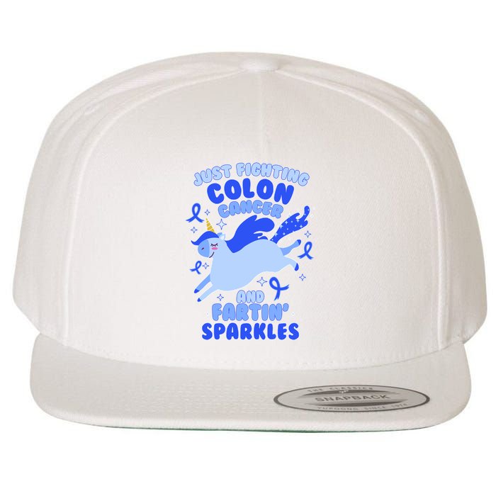 Funny Unicorn Fighting Colon Cancer And Farting Sparkles Wool Snapback Cap