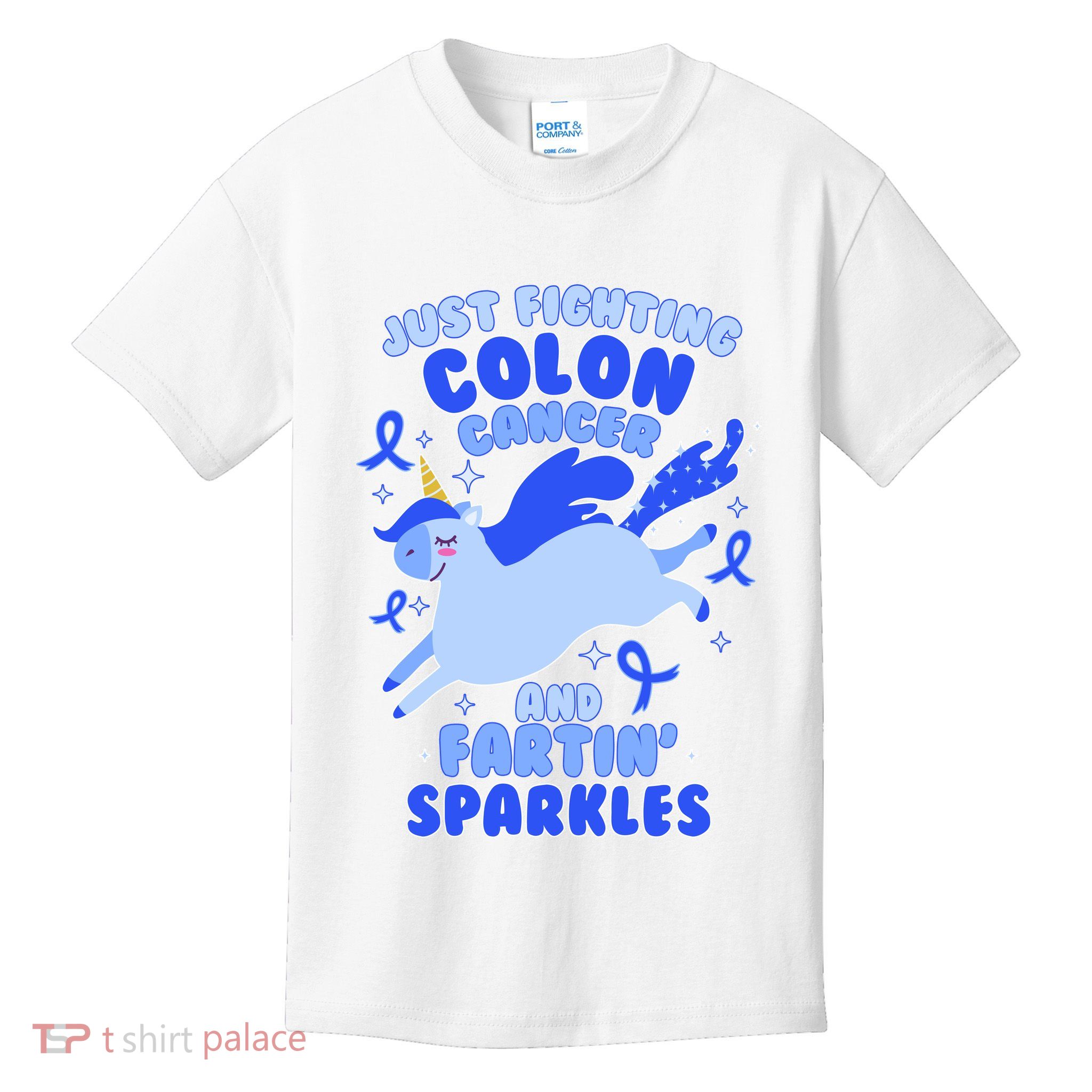 Funny Unicorn Fighting Colon Cancer And Farting Sparkles Kids T-Shirt