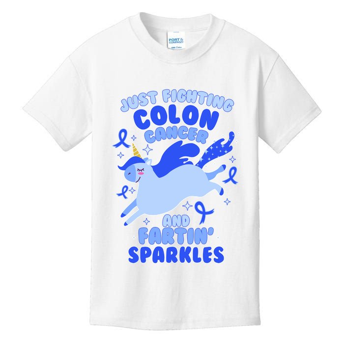 Funny Unicorn Fighting Colon Cancer And Farting Sparkles Kids T-Shirt