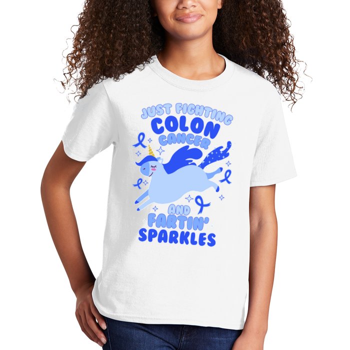Funny Unicorn Fighting Colon Cancer And Farting Sparkles Kids T-Shirt