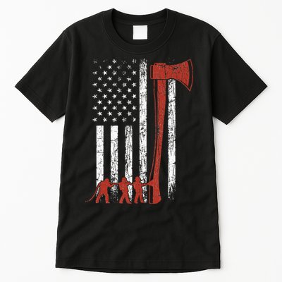 Firefighter USA Flag Funny Fire Fire Truck Tall T-Shirt