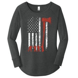 Firefighter USA Flag Funny Fire Fire Truck Women's Perfect Tri Tunic Long Sleeve Shirt