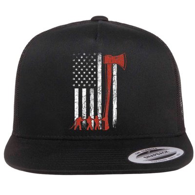 Firefighter USA Flag Funny Fire Fire Truck Flatbill Hat
