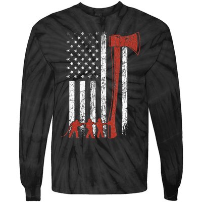 Firefighter USA Flag Funny Fire Fire Truck Tie-Dye Long Sleeve Shirt