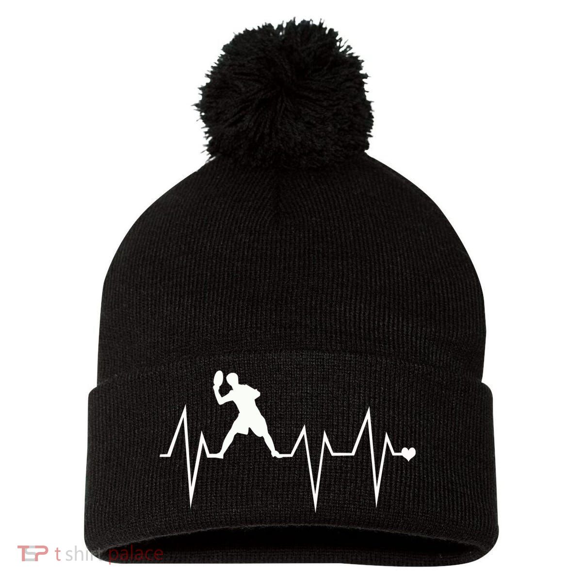Funny Ultimate Frisbee Player Heartbeat Heart Pulse Rate Ekg Gift Pom Pom 12in Knit Beanie