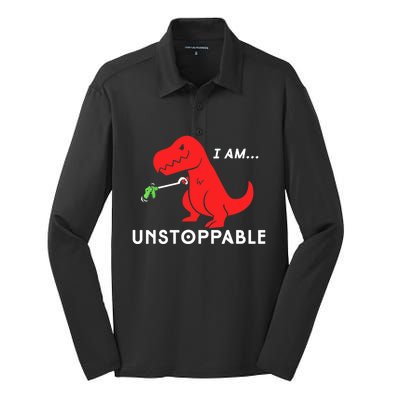 Funny Unstoppable Gift Funny TRex Dinosaur Gift Silk Touch Performance Long Sleeve Polo