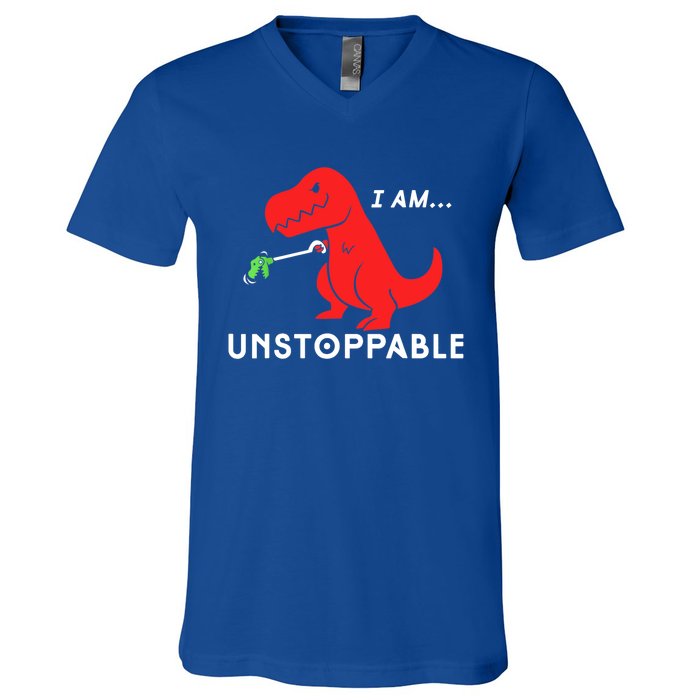 Funny Unstoppable Gift Funny TRex Dinosaur Gift V-Neck T-Shirt