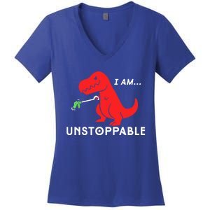 Funny Unstoppable Gift Funny TRex Dinosaur Gift Women's V-Neck T-Shirt