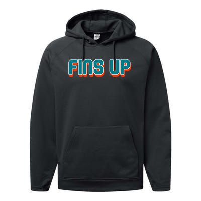 Fins Up Gift For Miami Sport Fan Performance Fleece Hoodie