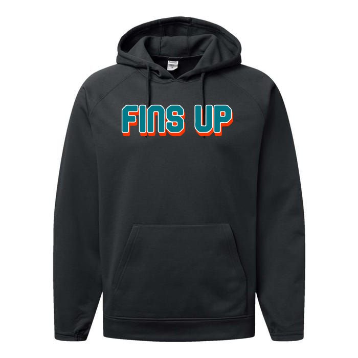 Fins Up Gift For Miami Sport Fan Performance Fleece Hoodie