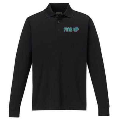 Fins Up Gift For Miami Sport Fan Performance Long Sleeve Polo