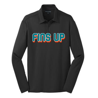 Fins Up Gift For Miami Sport Fan Silk Touch Performance Long Sleeve Polo