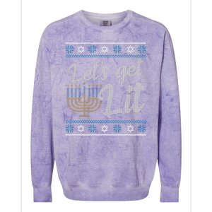 Funny Ugly Hanukkah Lets Get Lit Menorah Colorblast Crewneck Sweatshirt