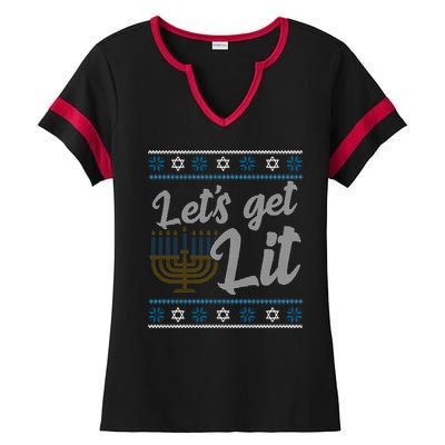 Funny Ugly Hanukkah Lets Get Lit Menorah Ladies Halftime Notch Neck Tee