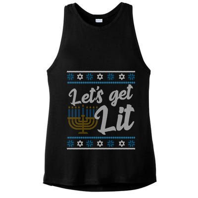Funny Ugly Hanukkah Lets Get Lit Menorah Ladies PosiCharge Tri-Blend Wicking Tank