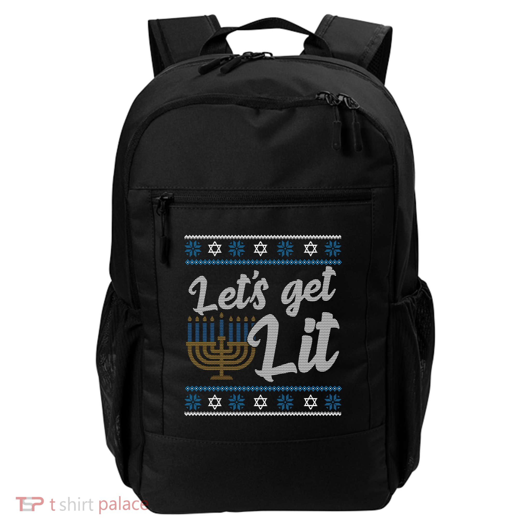 Funny Ugly Hanukkah Lets Get Lit Menorah Daily Commute Backpack