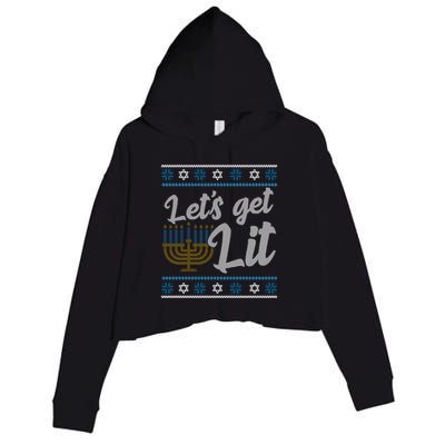 Funny Ugly Hanukkah Lets Get Lit Menorah Crop Fleece Hoodie