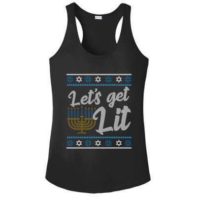 Funny Ugly Hanukkah Lets Get Lit Menorah Ladies PosiCharge Competitor Racerback Tank