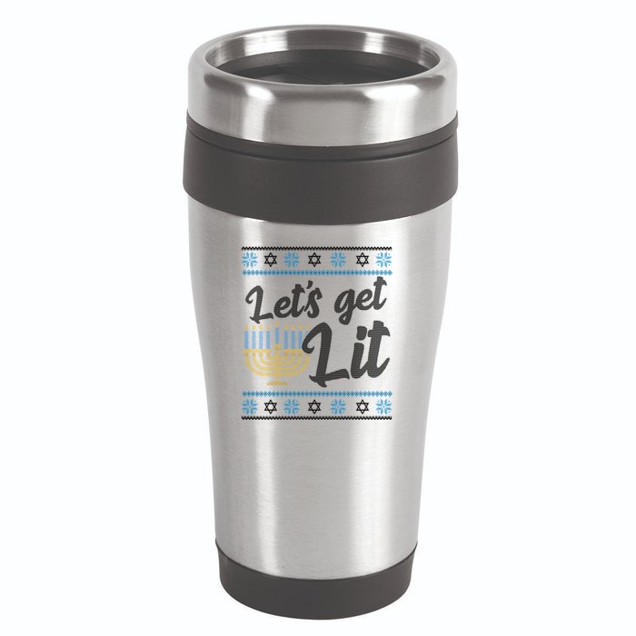Funny Ugly Hanukkah Lets Get Lit Menorah 16oz Travel Tumbler