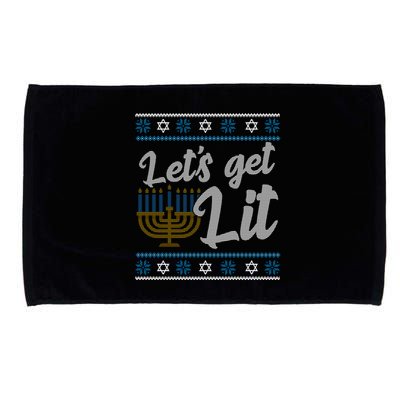 Funny Ugly Hanukkah Lets Get Lit Menorah Microfiber Hand Towel