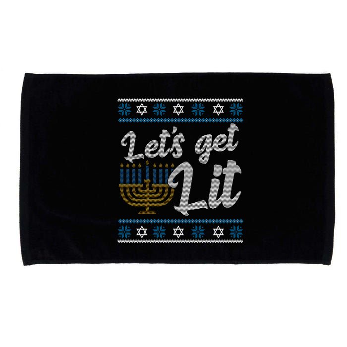 Funny Ugly Hanukkah Lets Get Lit Menorah Microfiber Hand Towel
