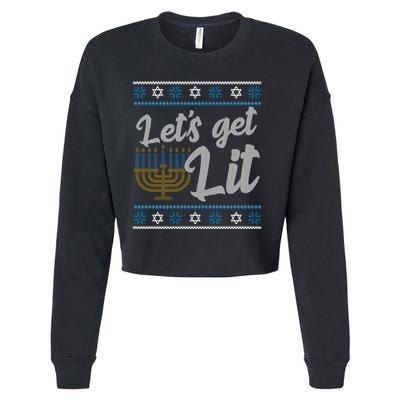Funny Ugly Hanukkah Lets Get Lit Menorah Cropped Pullover Crew