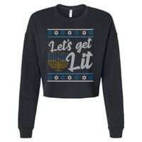 Funny Ugly Hanukkah Lets Get Lit Menorah Cropped Pullover Crew
