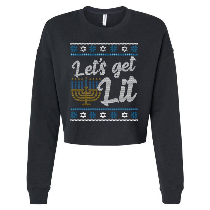 Funny Ugly Hanukkah Lets Get Lit Menorah Cropped Pullover Crew