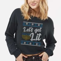 Funny Ugly Hanukkah Lets Get Lit Menorah Cropped Pullover Crew