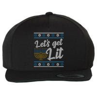 Funny Ugly Hanukkah Lets Get Lit Menorah Wool Snapback Cap
