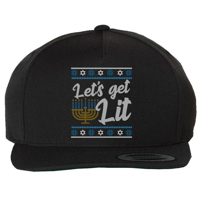 Funny Ugly Hanukkah Lets Get Lit Menorah Wool Snapback Cap