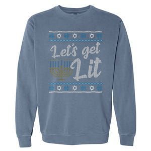 Funny Ugly Hanukkah Lets Get Lit Menorah Garment-Dyed Sweatshirt