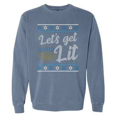 Funny Ugly Hanukkah Lets Get Lit Menorah Garment-Dyed Sweatshirt