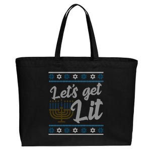 Funny Ugly Hanukkah Lets Get Lit Menorah Cotton Canvas Jumbo Tote