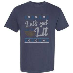 Funny Ugly Hanukkah Lets Get Lit Menorah Garment-Dyed Heavyweight T-Shirt