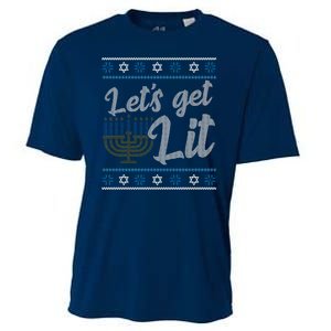 Funny Ugly Hanukkah Lets Get Lit Menorah Cooling Performance Crew T-Shirt